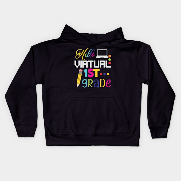 hello virtual 1st grade Kids Hoodie by busines_night